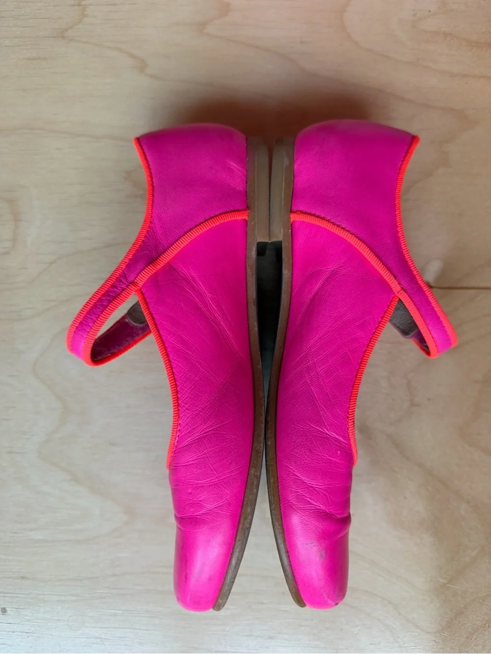 Jacadi Hot Pink Mary Jane Flats with Orange Trim